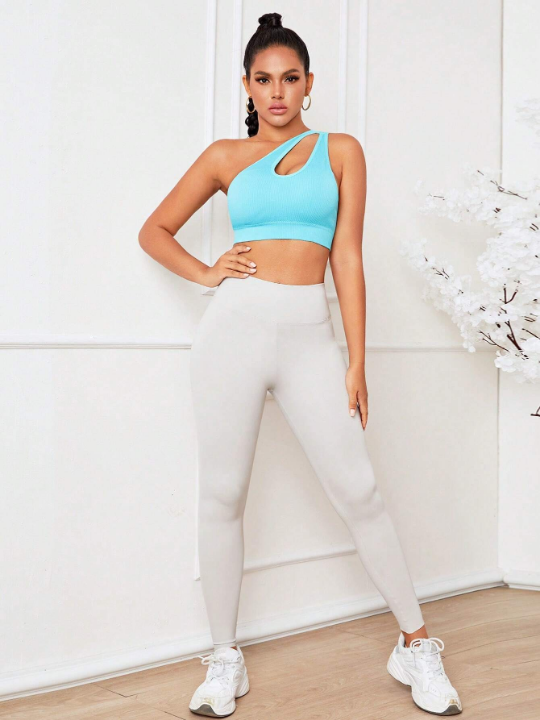 Yoga Sxy Solid Cutout One Shoulder Sports Bra