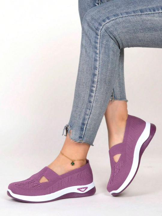 Women's Breathable & Comfortable Knitted Mesh Sneakers For Driving With Round Toe, New Arrivals For Spring