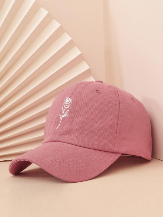 1pc Unisex Y2k Style Printed Rose Sun Protection Baseball Cap, Suitable For Spring And Autumn Daily Wear