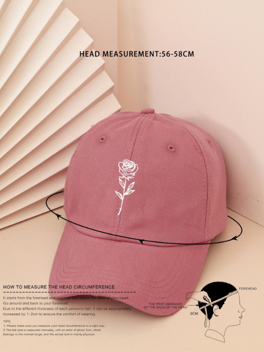 1pc Unisex Y2k Style Printed Rose Sun Protection Baseball Cap, Suitable For Spring And Autumn Daily Wear