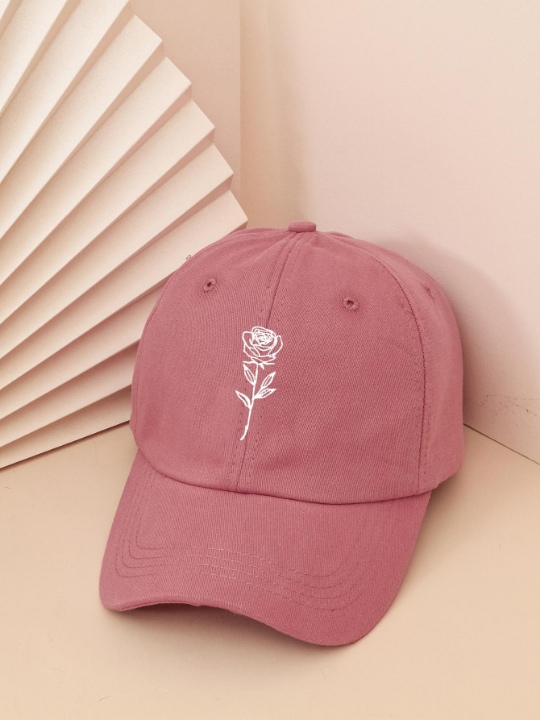 1pc Unisex Y2k Style Printed Rose Sun Protection Baseball Cap, Suitable For Spring And Autumn Daily Wear