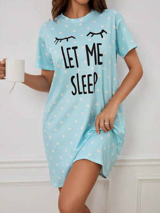 Polka Dot & Eyelash Print Nightdress