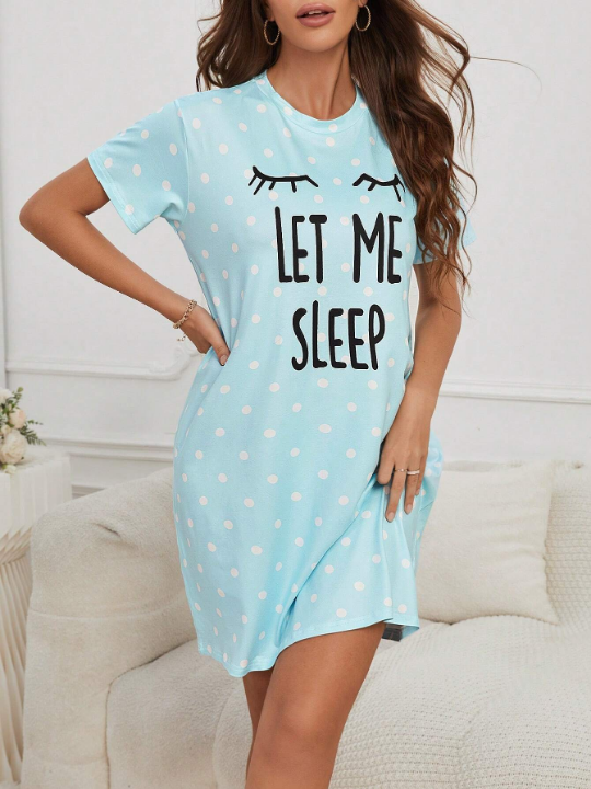 Polka Dot & Eyelash Print Nightdress