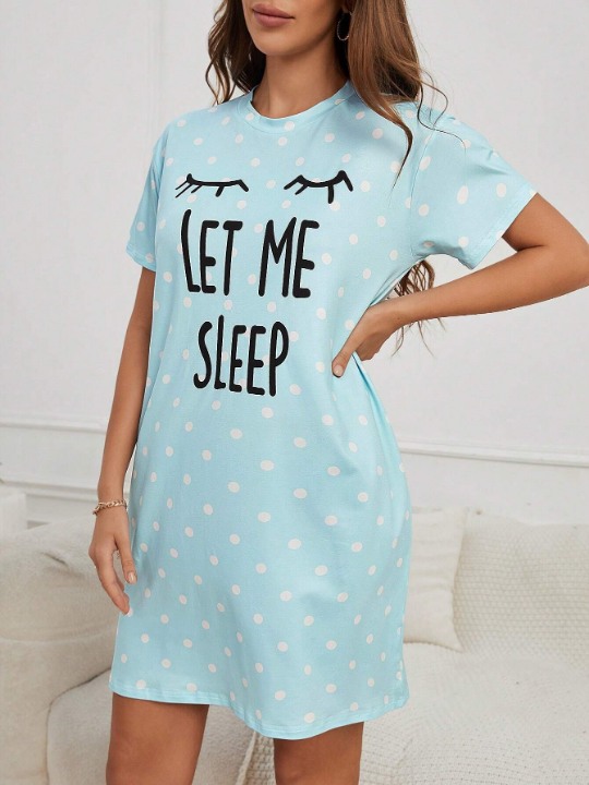 Polka Dot & Eyelash Print Nightdress