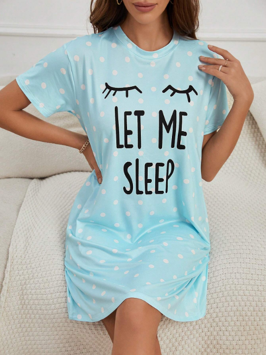 Polka Dot & Eyelash Print Nightdress