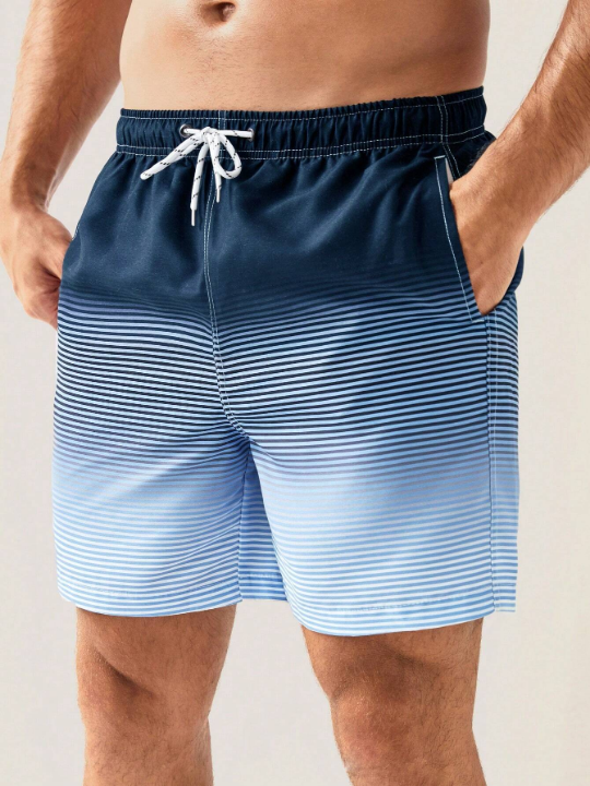 Manfinity Swimmode Men Striped Print Ombre Drawstring Waist Swim Trunks