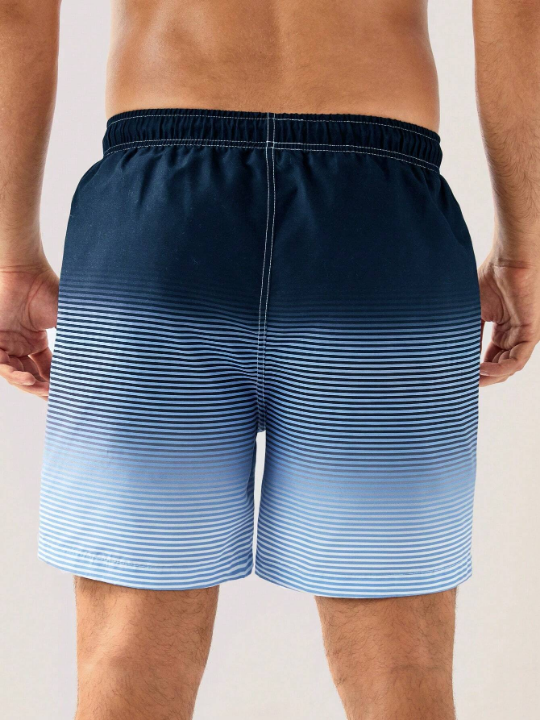 Manfinity Swimmode Men Striped Print Ombre Drawstring Waist Swim Trunks