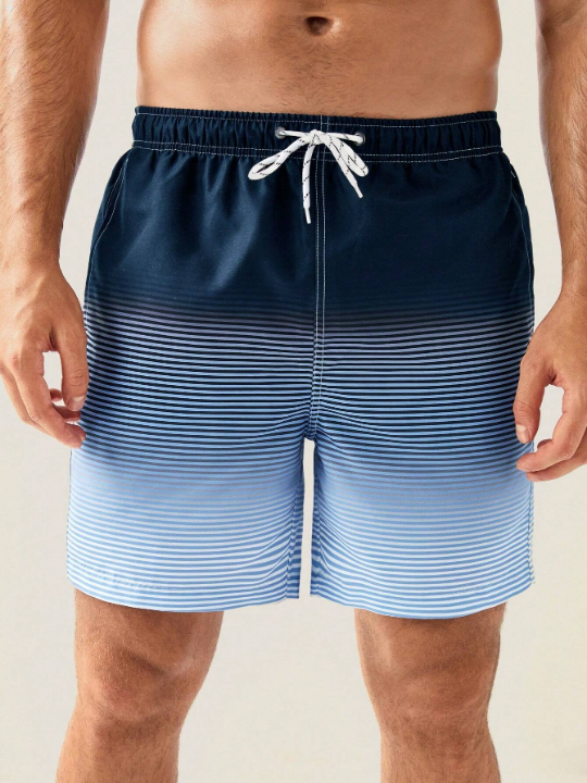 Manfinity Swimmode Men Striped Print Ombre Drawstring Waist Swim Trunks