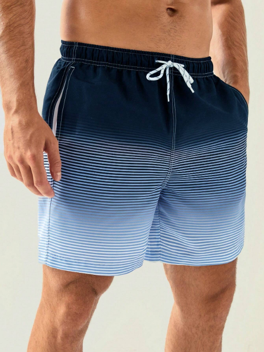 Manfinity Swimmode Men Striped Print Ombre Drawstring Waist Swim Trunks