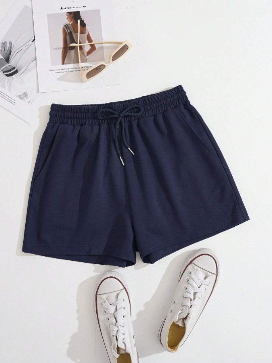 Drawstring Waist Slant Pocket Shorts