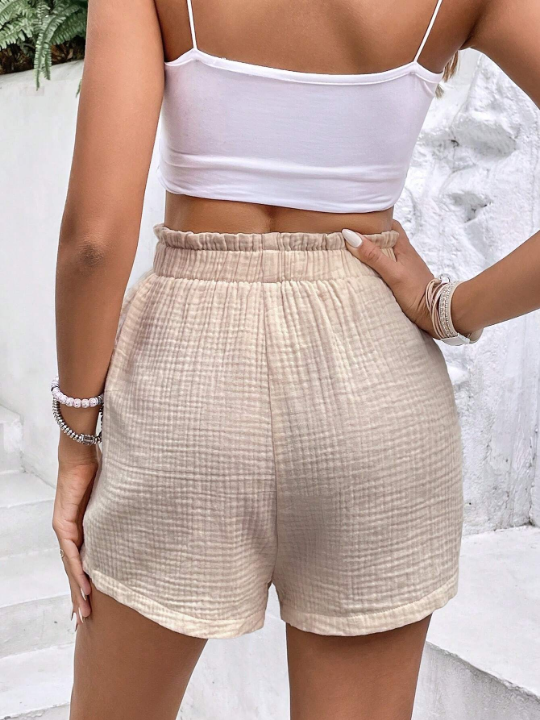 Frenchy Knot Front Paperbag Waist Shorts