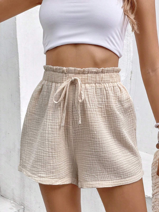 Frenchy Knot Front Paperbag Waist Shorts