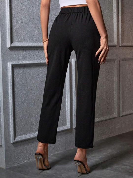 Priv Women's Black Chain Detailed Cross Pocket Trousers