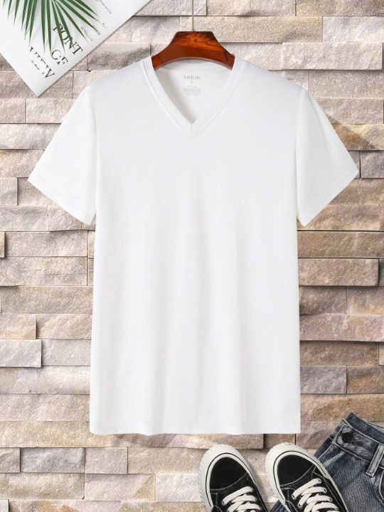 Men Solid V Neck Tee