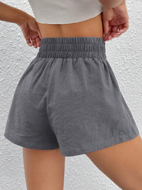 EZwear Letter Patched Detail Elastic Waist Shorts