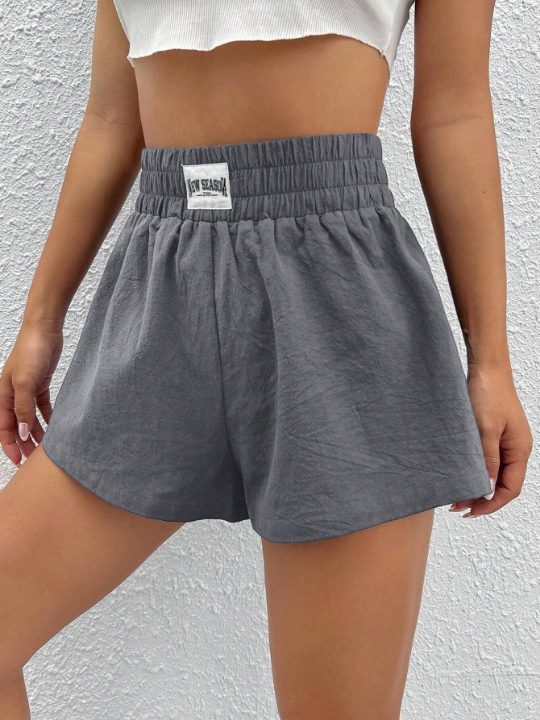 EZwear Letter Patched Detail Elastic Waist Shorts