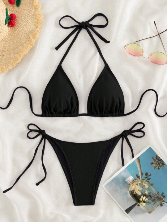 Swim Basics Halter Triangle Tie Side Bikini Swimsuit