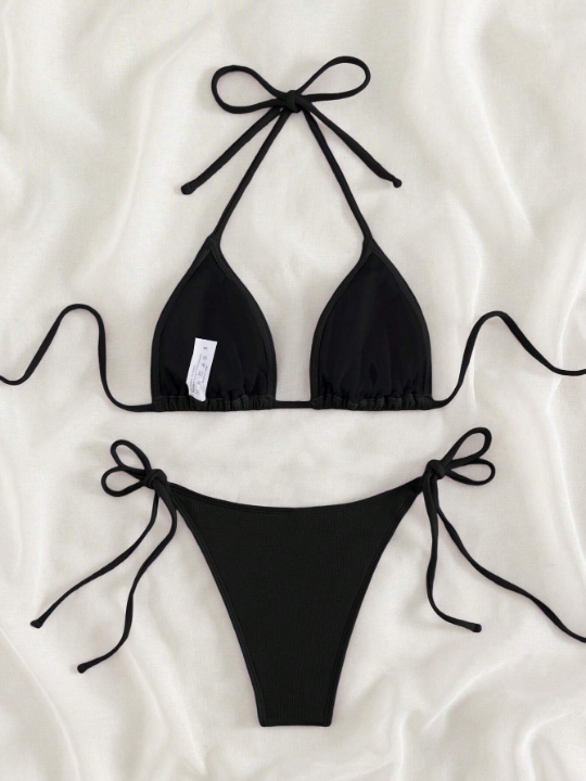 Swim Basics Halter Triangle Tie Side Bikini Swimsuit