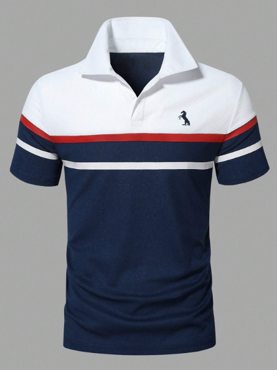 Manfinity Homme Men Color Block Horse Print Polo Shirt