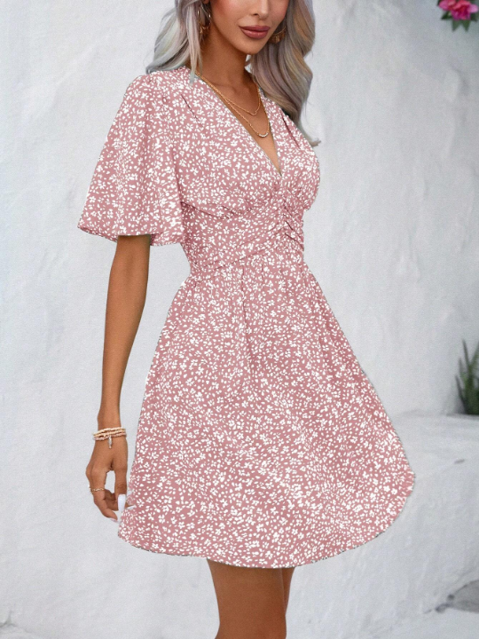 VCAY Ditsy Floral Print Butterfly Sleeve Dress