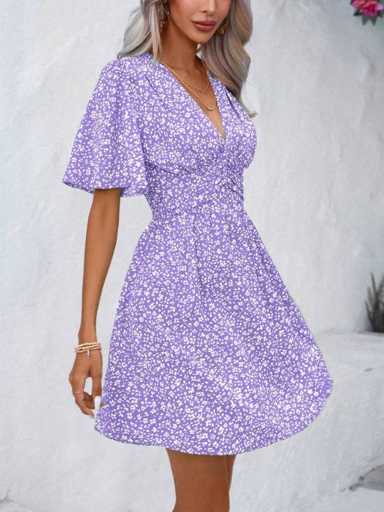 VCAY Ditsy Floral Print Butterfly Sleeve Dress