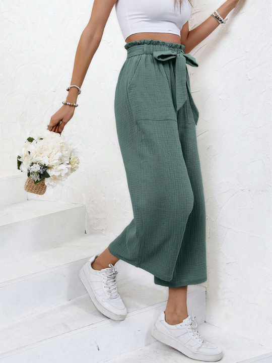 Frenchy Paperbag Waist Belted Wide Leg Pants