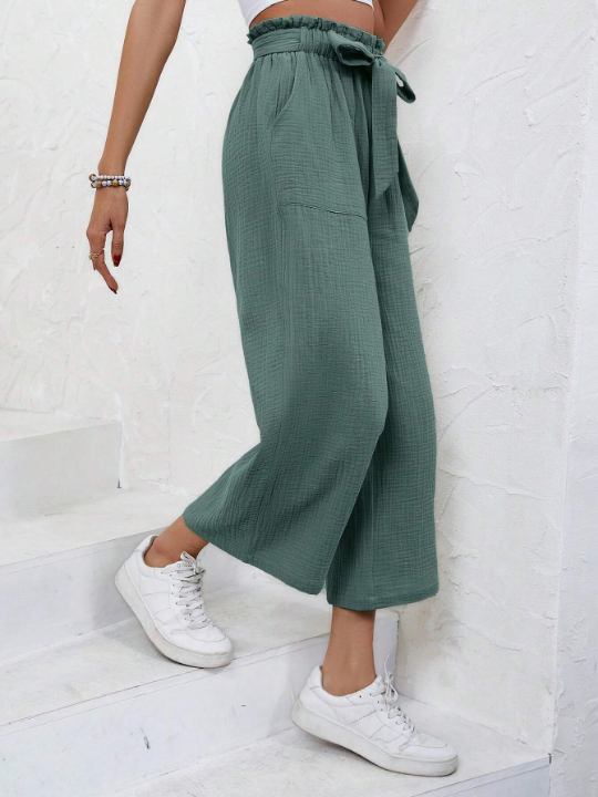 Frenchy Paperbag Waist Belted Wide Leg Pants