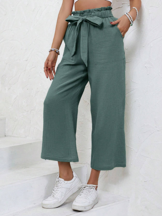 Frenchy Paperbag Waist Belted Wide Leg Pants