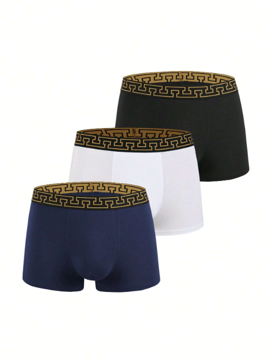 Men 3pcs Geo Print Tape Waistband Boxer Brief