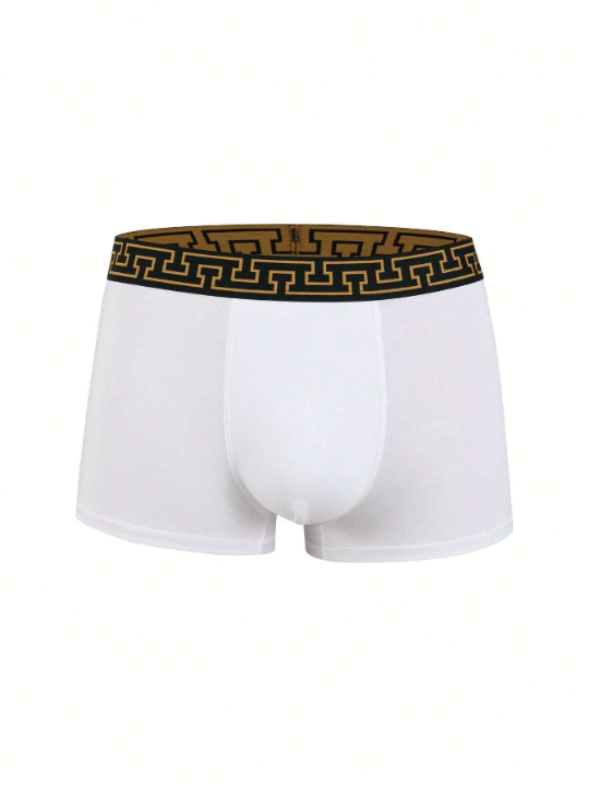 Men 3pcs Geo Print Tape Waistband Boxer Brief