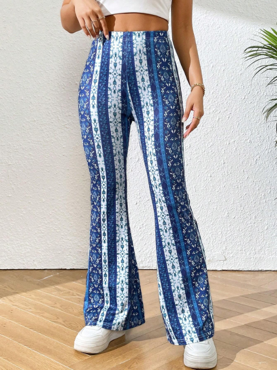 PETITE Allover Print Flare Leg Pants