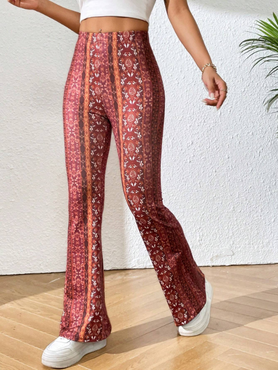 PETITE Allover Print Flare Leg Pants