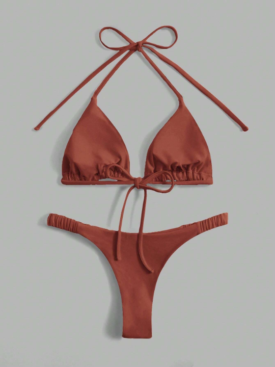 Swim Basics Solid Triangle Bikini Swimsuit