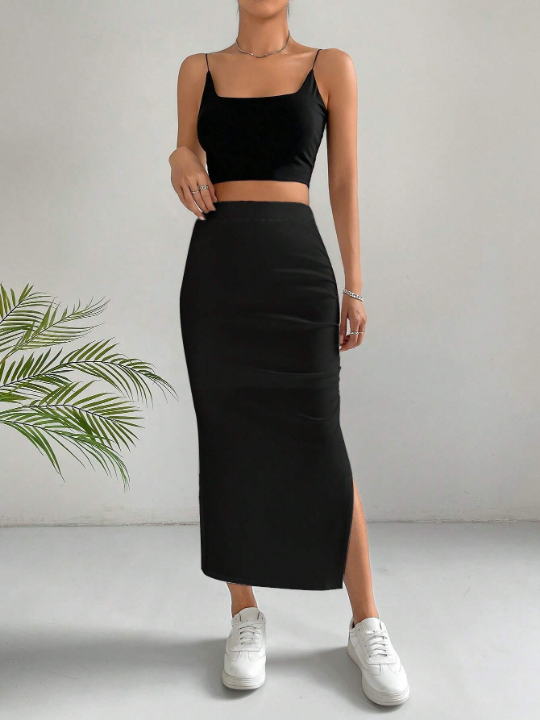 X Sanya Solid Split Thigh Ruched Skirt