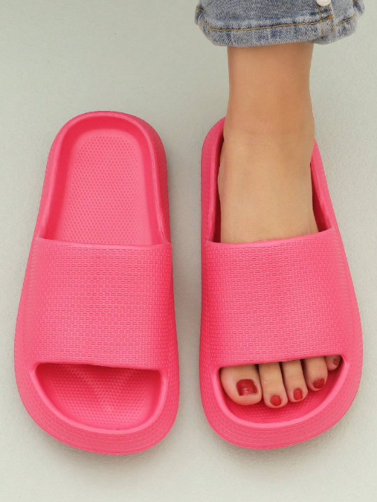 Women Single Band Softness Lightweight Slippers, Fashionable Hot Pink EVA Slides