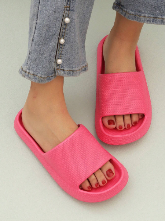 Women Single Band Softness Lightweight Slippers, Fashionable Hot Pink EVA Slides