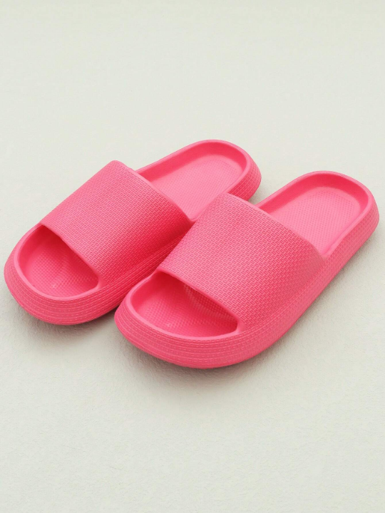 Women Single Band Softness Lightweight Slippers, Fashionable Hot Pink EVA Slides