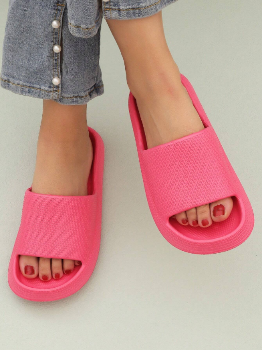 Women Single Band Softness Lightweight Slippers, Fashionable Hot Pink EVA Slides