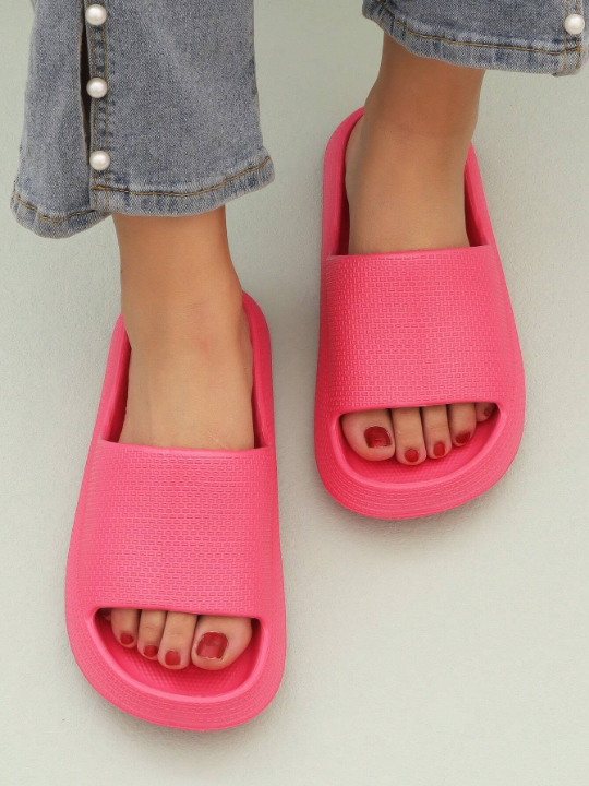 Women Single Band Softness Lightweight Slippers, Fashionable Hot Pink EVA Slides