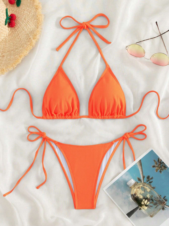 Swim Basics Halter Triangle Tie Side Bikini Swimsuit