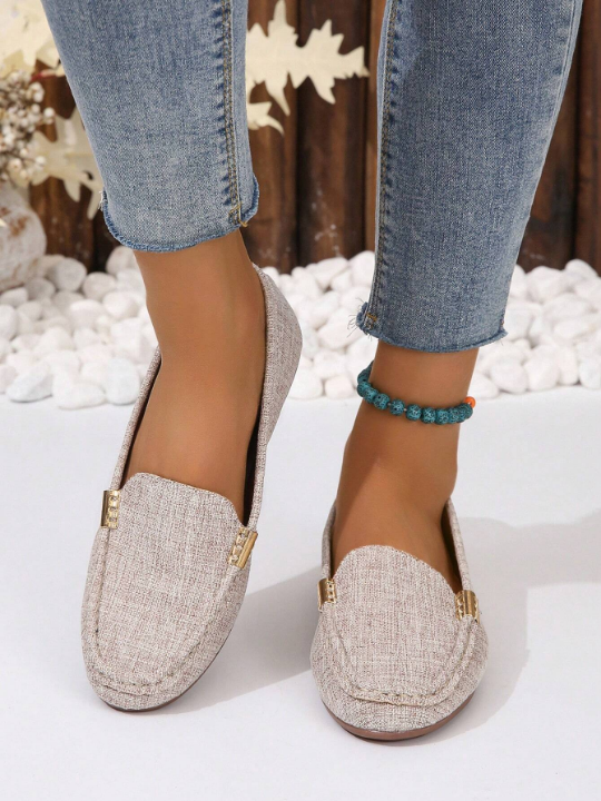 Women Metal Decor Flat Loafers, Fashion Outdoor Flats