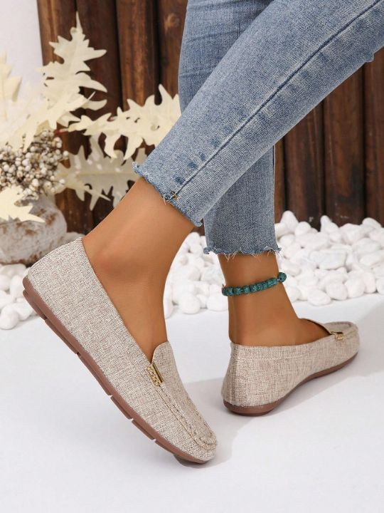 Women Metal Decor Flat Loafers, Fashion Outdoor Flats