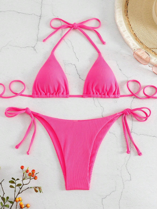 Swim Basics Halter Triangle Tie Side Bikini Swimsuit