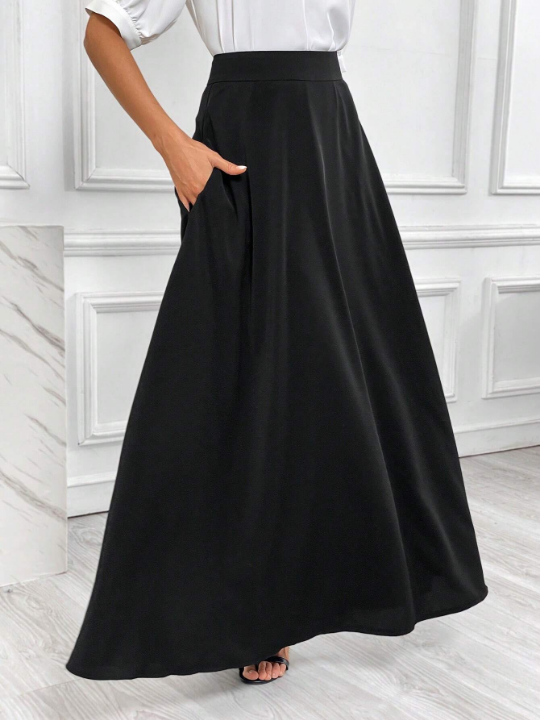 Essnce Solid High Waist Hidden Pocket Skirt