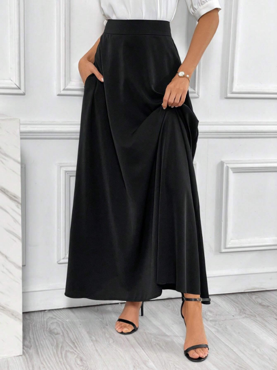 Essnce Solid High Waist Hidden Pocket Skirt