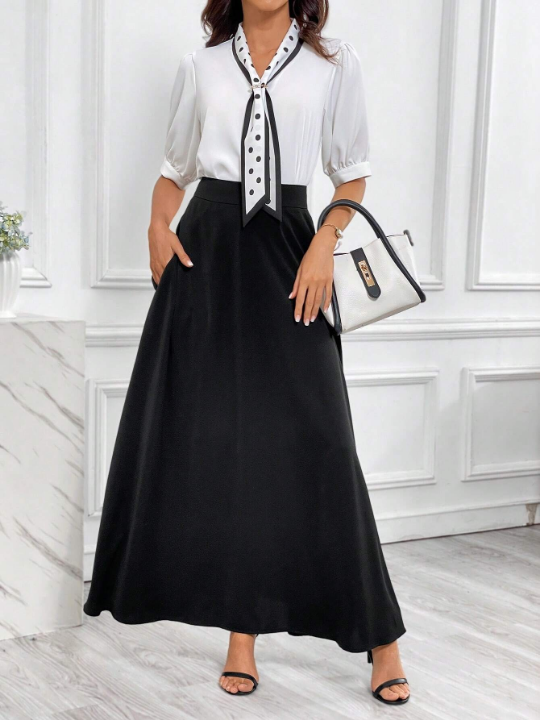 Essnce Solid High Waist Hidden Pocket Skirt