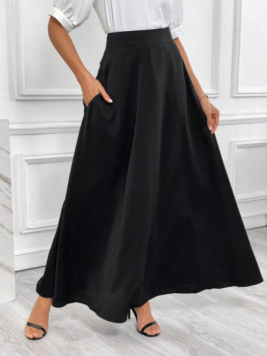 Essnce Solid High Waist Hidden Pocket Skirt