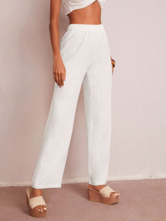 LUNE Solid Elastic Waist Pants