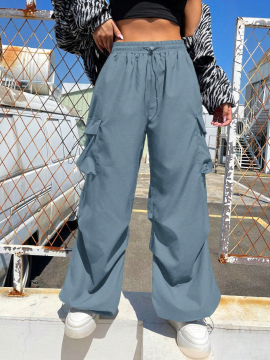 Coolane Flap Pocket Side Drawstring Waist Cargo Pants