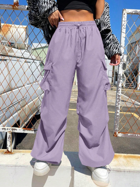 Coolane Flap Pocket Side Drawstring Waist Parachute Pants